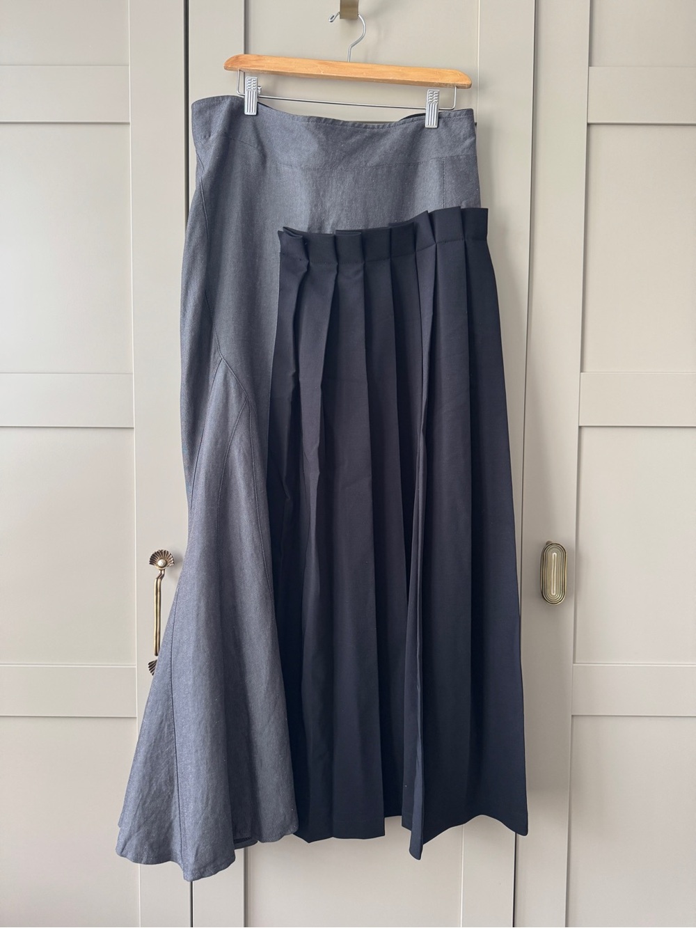 Mixed media Two-Tone Gray and Black Pleated Maxi Skirt by Ivan Grundahl Danish